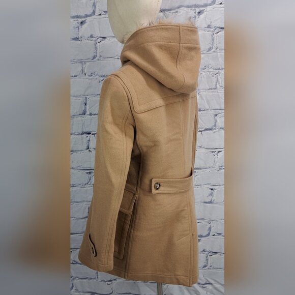 Burberry Womens Duffle Toggle Fur Hood Jacket Winter Camel Wool Nova Check 12 US - Picture 8 of 16